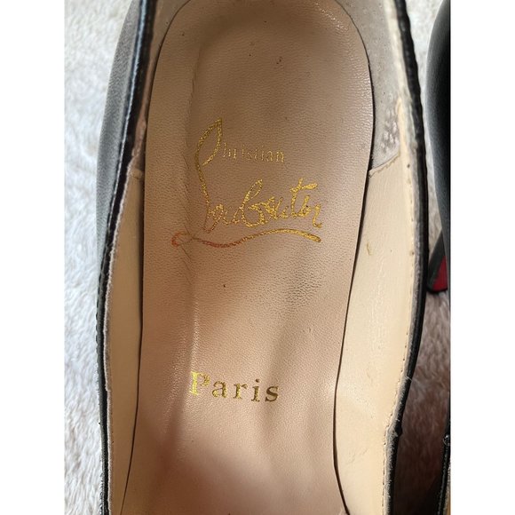 Christian Louboutin Sz.7.5/38 Black Leather Very Prive Peep Toe Platform Pumps - Picture 10 of 15